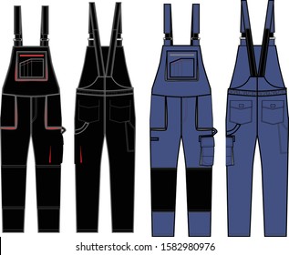 Work Dungaree Fashion Flat Template