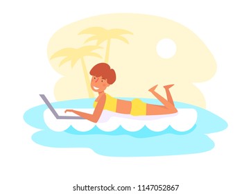 Work during the holidays, freelancing Vector. Cartoon. Isolated art on white background. Flat