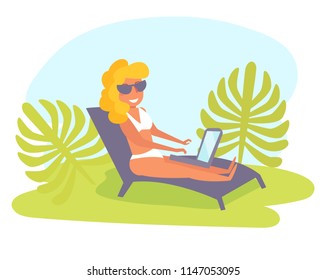 Work during the holidays, freelancing Vector. Cartoon. Isolated art on white background. Flat