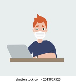 Work during illness, epidemic, illustration, vector