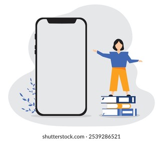 Trabajo y educación en línea. Clases virtuales, ventanas de chat, portátil, smartphone. Ilustración vectorial