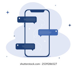 Work and education online. Virtual classes, chat windows, laptop, smartphone. Vector illustration