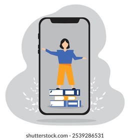 Arbeit und Bildung online. Virtuelle Kurse, Chatfenster, Laptop, Smartphone. Vektorgrafik