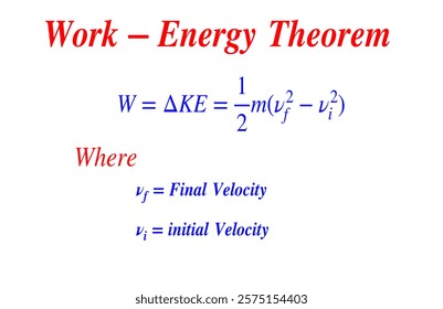 work energy Equation physics formulas school educational projects, web print illustration 