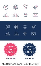 Work Enthusiasm Icon Set: Vector Icons for Loving Your Profession. Loving your profession, job satisfaction, loving your work, Career happiness, job contentment.