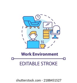 Work Environment Concept Icon. Organizational Culture Abstract Idea Thin Line Illustration. Comfortable Workspace. Isolated Outline Drawing. Editable Stroke. Arial, Myriad Pro-Bold Fonts Used