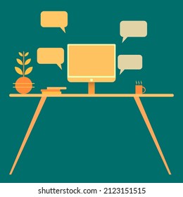 work environment on a dark green background