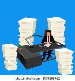 work environment, pile of papers, vector illustration 