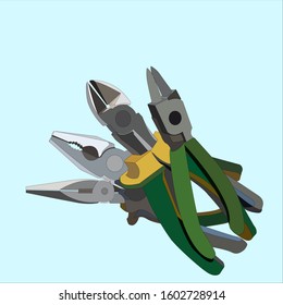 work equipment in a flat color. pliers in various types