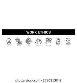 Work Ethics web banner icon set collection solid style.