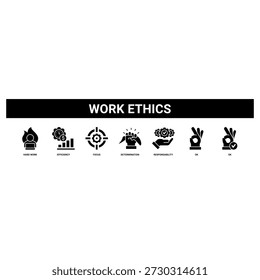 Trabajo Ética Web Anuncio conjunto de iconos colección estilo sólido.