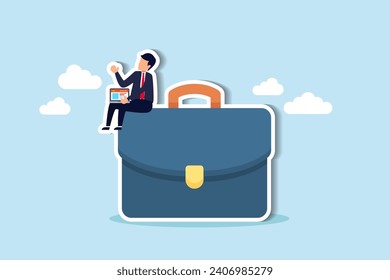 Work experience, expertise or professional employee, specialist skill, occupation or administrator work, wisdom or employment concept, confidence businessman working with computer laptop on briefcase.