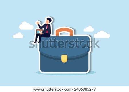 Work experience, expertise or professional employee, specialist skill, occupation or administrator work, wisdom or employment concept, confidence businessman working with computer laptop on briefcase.