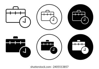 Icono de experiencia laboral relleno y estilo de esquema. símbolo de fecha de unión de trabajo. maletín del período de trabajo de oficina con símbolo de conjunto de la ilustración del vector de reloj