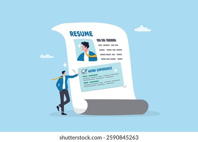 Work experience on resume, skill or qualification, biography or expertise, job opportunity, capability or competence, work certification concept, businessman put work experience on applicant resume.