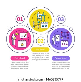 Work experience vector infographic template. Business presentation design elements. Data visualization with three steps and options. Process timeline chart. Workflow layout with linear icons