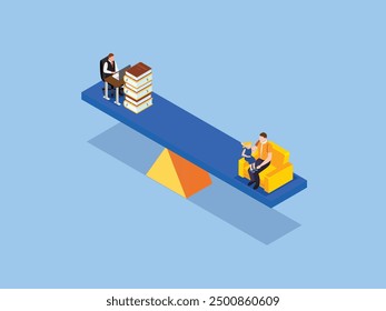 Work and family balance in life isometric 3d vector illustration 