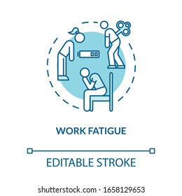 Work fatigue turquoise concept icon. Empty battery. Low energy. Depressed person. Burnout symptom idea thin line illustration. Vector isolated outline RGB color drawing. Editable stroke