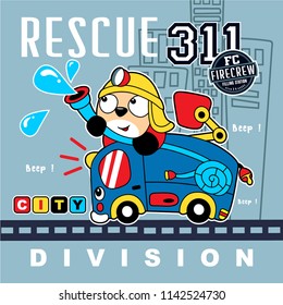 work of firefighters in town,vector animal illustration