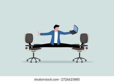 Flexibilidad laboral, que permite a los empleados organizar sus horas de trabajo para completar los conceptos del proyecto, los empresarios trabajan tranquilamente en computadoras portátiles mientras estiran las piernas entre las sillas.
