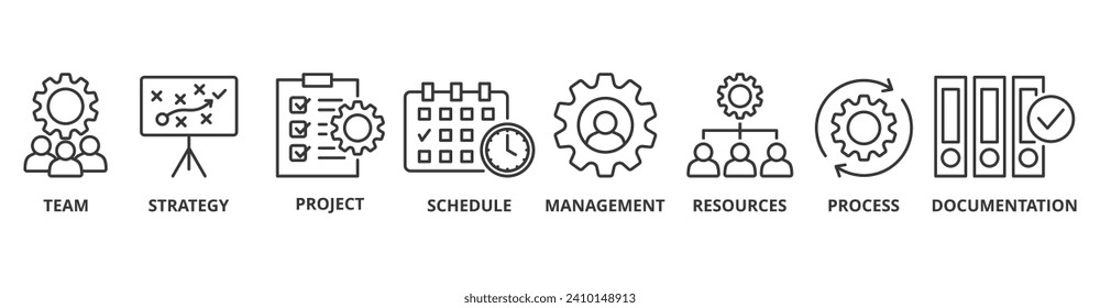 Work flow banner web icon vector illustration concept with icon of team, strategy, project, schedule, management, resources, process, documentation