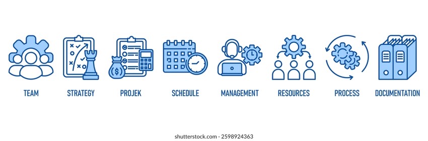 Work flow banner web icon vector illustration concept with icon of team, strategy, project, schedule, management, resources, process, documentation