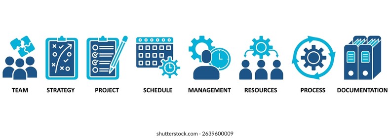 Work flow banner web icon vector illustration concept with icon of team, strategy, project, schedule, management, resources, process, documentation