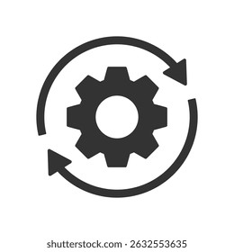 Work flow process gear cog wheel with circle arrows icon on white background.