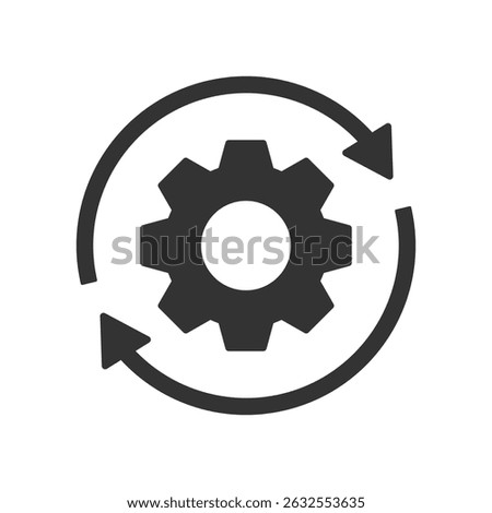 Work flow process gear cog wheel with circle arrows icon on white background.