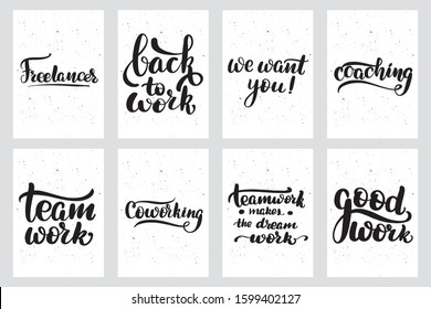Work freelance lettering postcard set. Sleep quote. Sweet cute hand drawn inspiration typography. Calligraphy postcard poster graphic design element. Hand written sign, vector stock illustration.