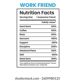 Work Friend Nutrition facts ,label design template, nutrition facts information, nutrition Label 