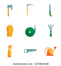 Work garden tools icon set. Cartoon set of 9 work garden tools vector icons for web design isolated on white background
