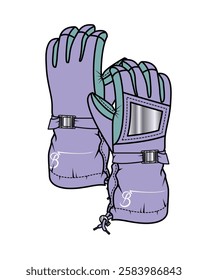 Work gloves design technical flat sketch vector mockup template.