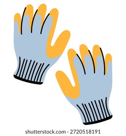 Ilustração de luvas de trabalho. Luvas de segurança de proteção perfeitas para jardinagem, construção, reparação, trabalho doméstico, limpeza, trabalho, manutenção e projetos de design industrial.