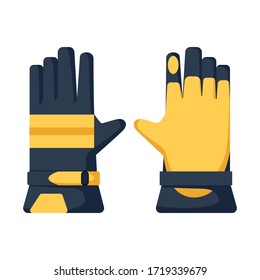 Work gloves isolated in flat style. Gardening yellow gloves for farming. Refractory hand protection. Vector illustration