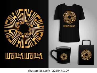 Work with golden colors. Typography Poster, T-shirt Mug, Tote bag, Merchandise print design. Printable Vector Illustration