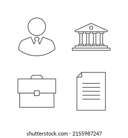 Work For Government Agencies Icons. Set Of Outline Bank Employee Vector Illustrations. Management Line Symbols Collection.