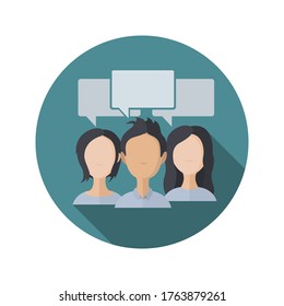 Ilustración plana de comunicación de grupos de trabajo. Icono plano del equipo de negocios con sombra larga. Vector.