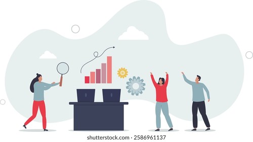 Work group as effective approach for business project.flat character life .