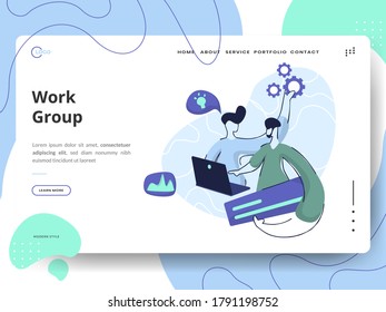 Work Group Illustration,the concept of Teamwork, can be used for landing pages, web, ui, banners, templates, backgrounds, flayer, posters, development.