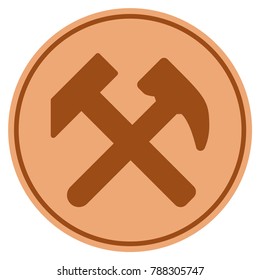 Work Hammers bronze coin icon. Vector style is a copper flat coin symbol.