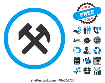 Work Hammers icon with bonus icon set. Vector illustration style is flat iconic bicolor symbols, blue and gray colors, white background.