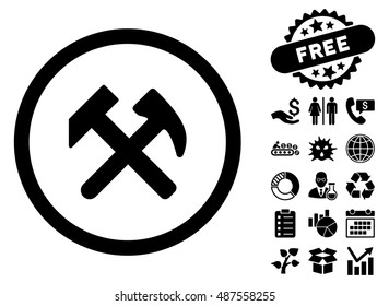 Work Hammers icon with free bonus icon set. Vector illustration style is flat iconic symbols, black color, white background.