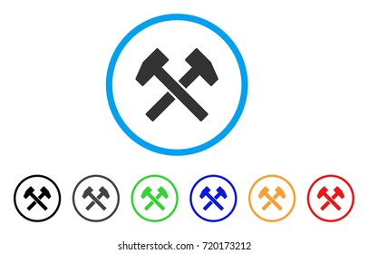Work Hammers rounded icon. Style is a flat work hammers gray symbol inside light blue circle with black, gray, green, blue, red, orange variants. Vector designed for web and software interfaces.
