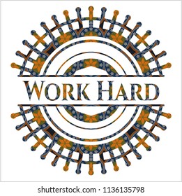 Work Hard arabesque emblem. arabic decoration.