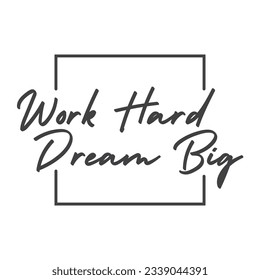 Work hard dream big. Motivational quote lettering design. Positive thinking mentality phrase. Inspirational decorative poster.