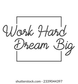Work hard dream big. Motivational quote lettering design. Positive thinking mentality phrase. Inspirational decorative poster.