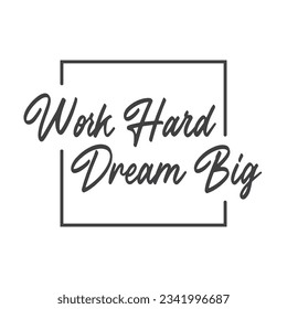 Work hard dream big. Motivational quote lettering design. Positive thinking mentality phrase. Inspirational decorative poster.