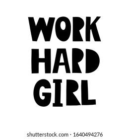 work hard girl, vector lettering, font composition