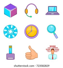 Work hard icons set. Cartoon set of 9 work hard vector icons for web isolated on white background